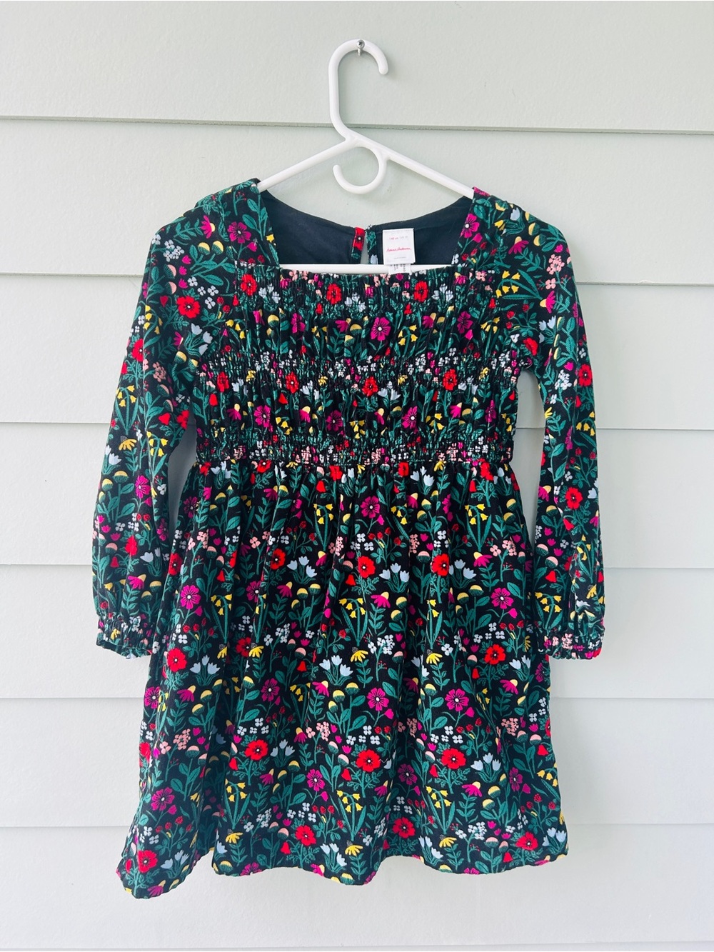 Hanna Andersson Dark Green Floral Smocked Long-Sleeve Dress